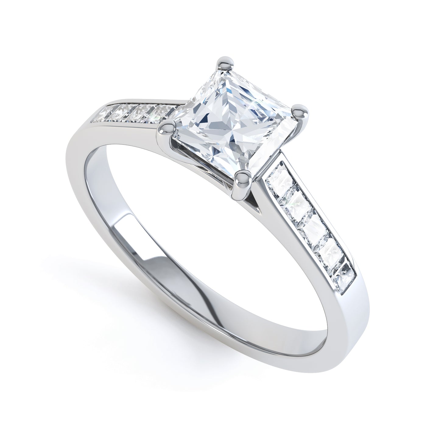 Princess Cut 4 Claw 10 Stone Shoulder Set Band