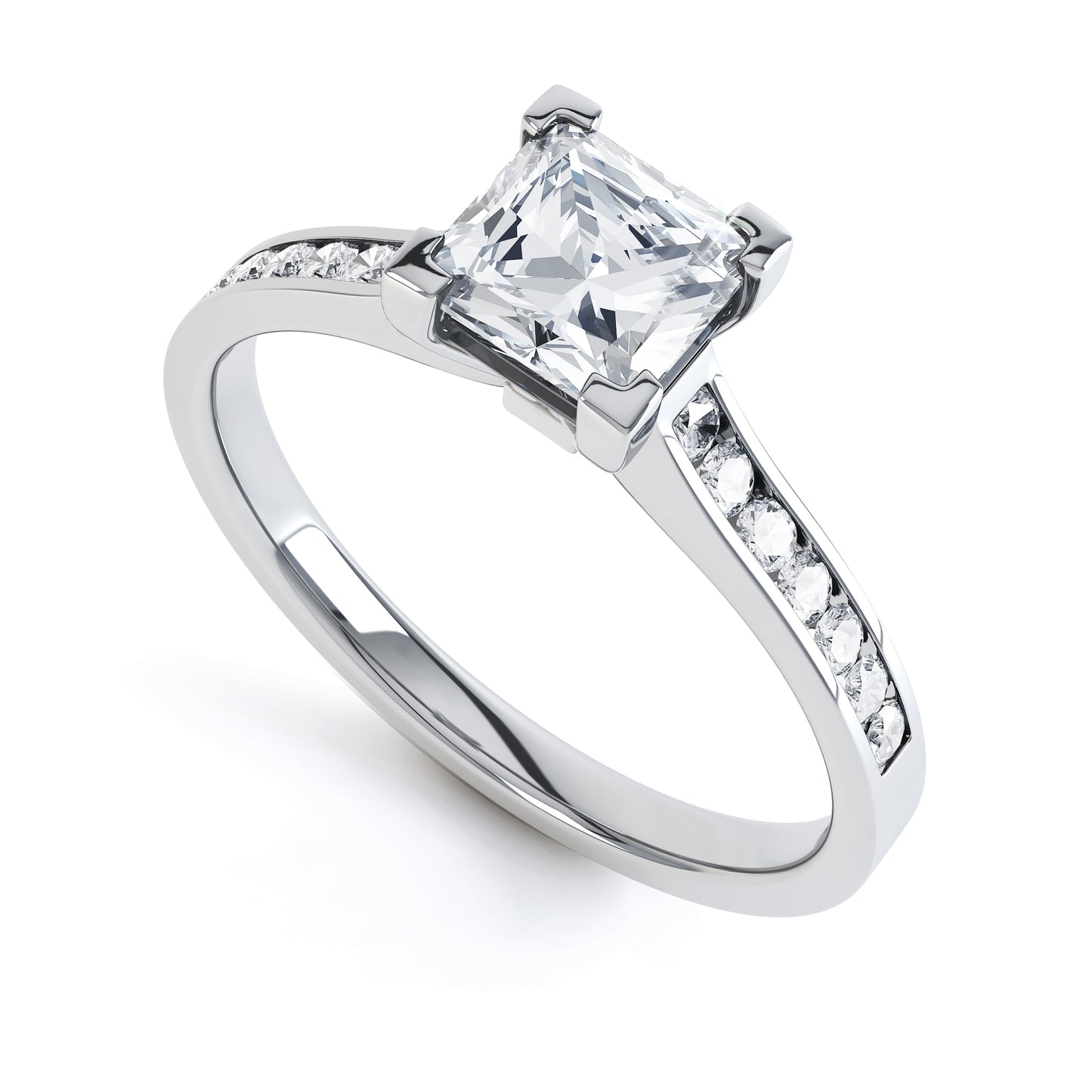 Princess Cut Parallel Channel Shoulder Set Band