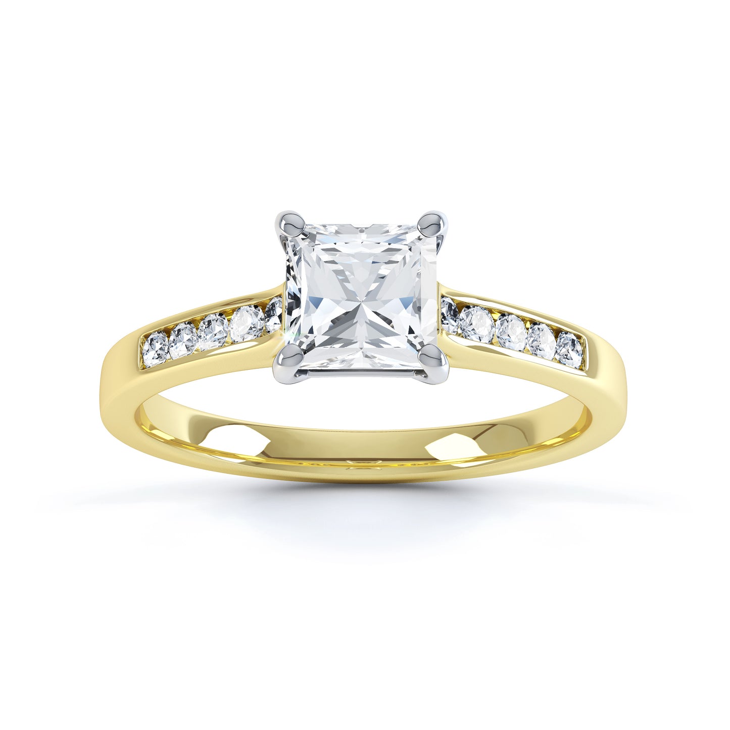 Princess Cut 4 Claw 10 Stone Shoulder Set Band