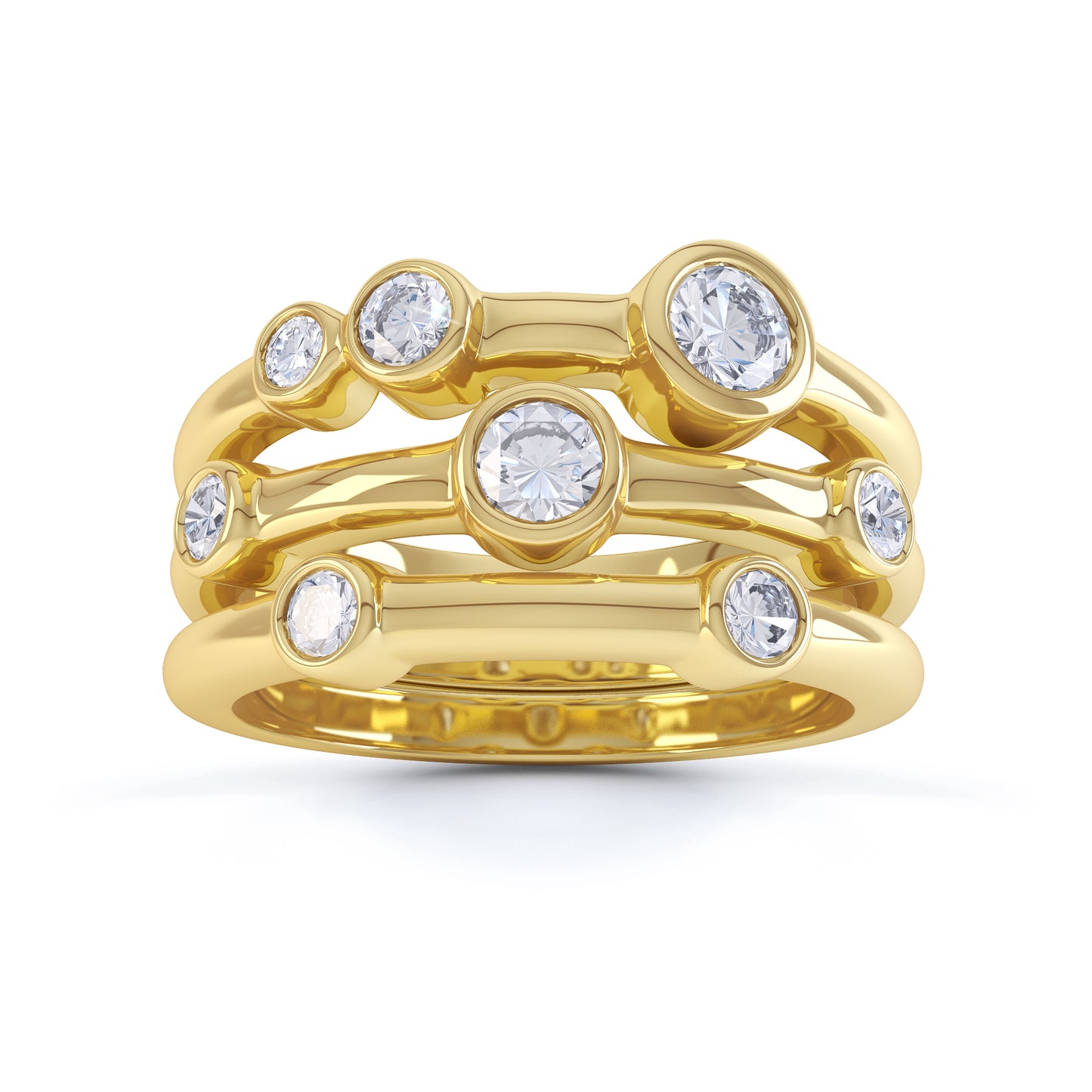 8 Round Lab Diamond Stones in 3 Row Rubover Setting