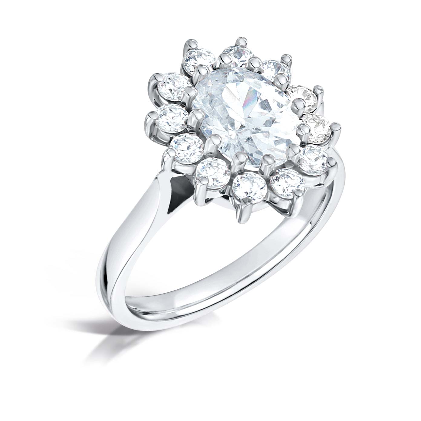 Oval Cut Flower 12 Stone Cluster Setting Band