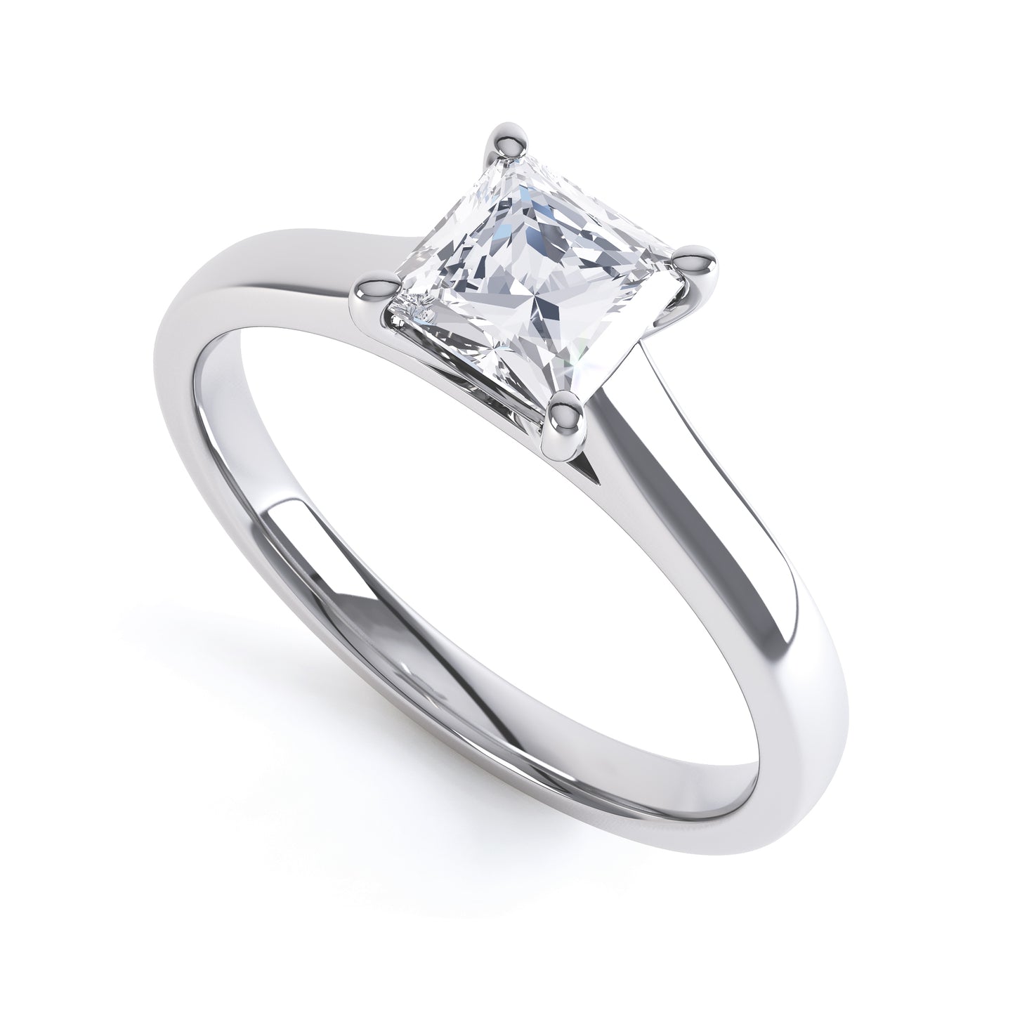 Square Princess Cut 4 Claw V Shape  Wide Band