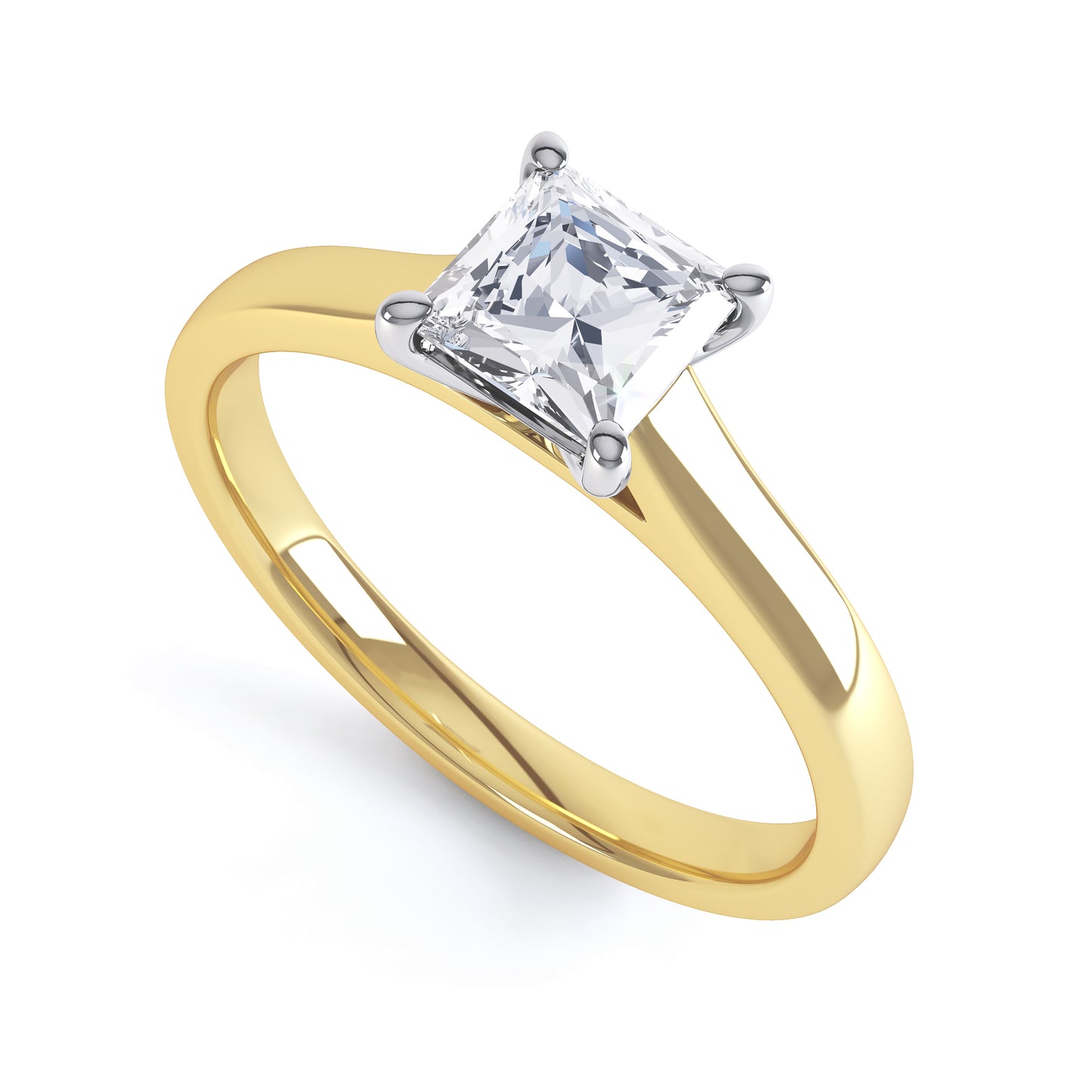 Square Princess Cut 4 Claw V Shape  Wide Band