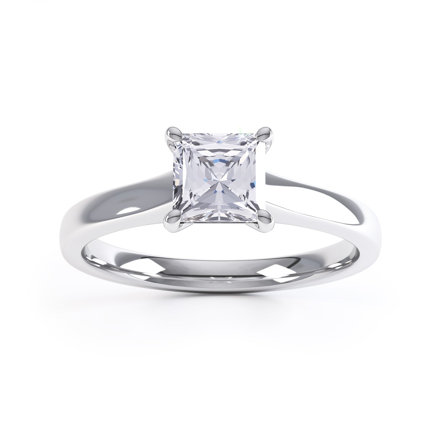 Square Princess Cut 4 Claw V Shape  Wide Band