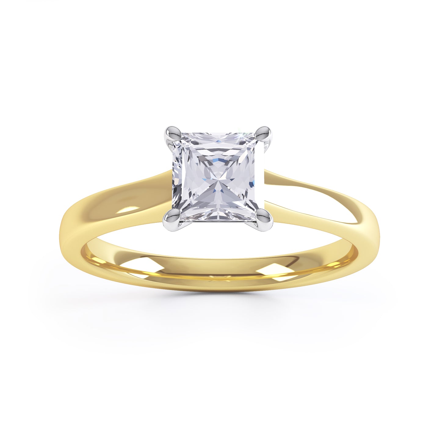 Square Princess Cut 4 Claw V Shape  Wide Band