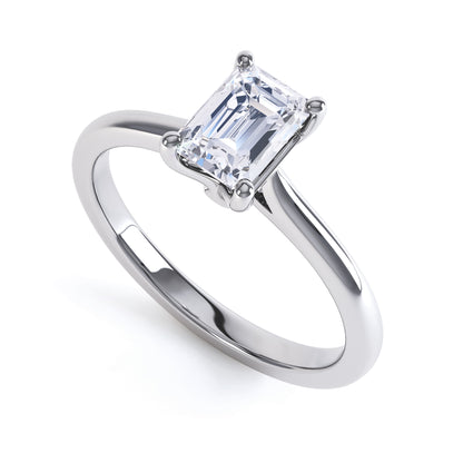 Emerald Cut 4 Claw Thin Tapered Band