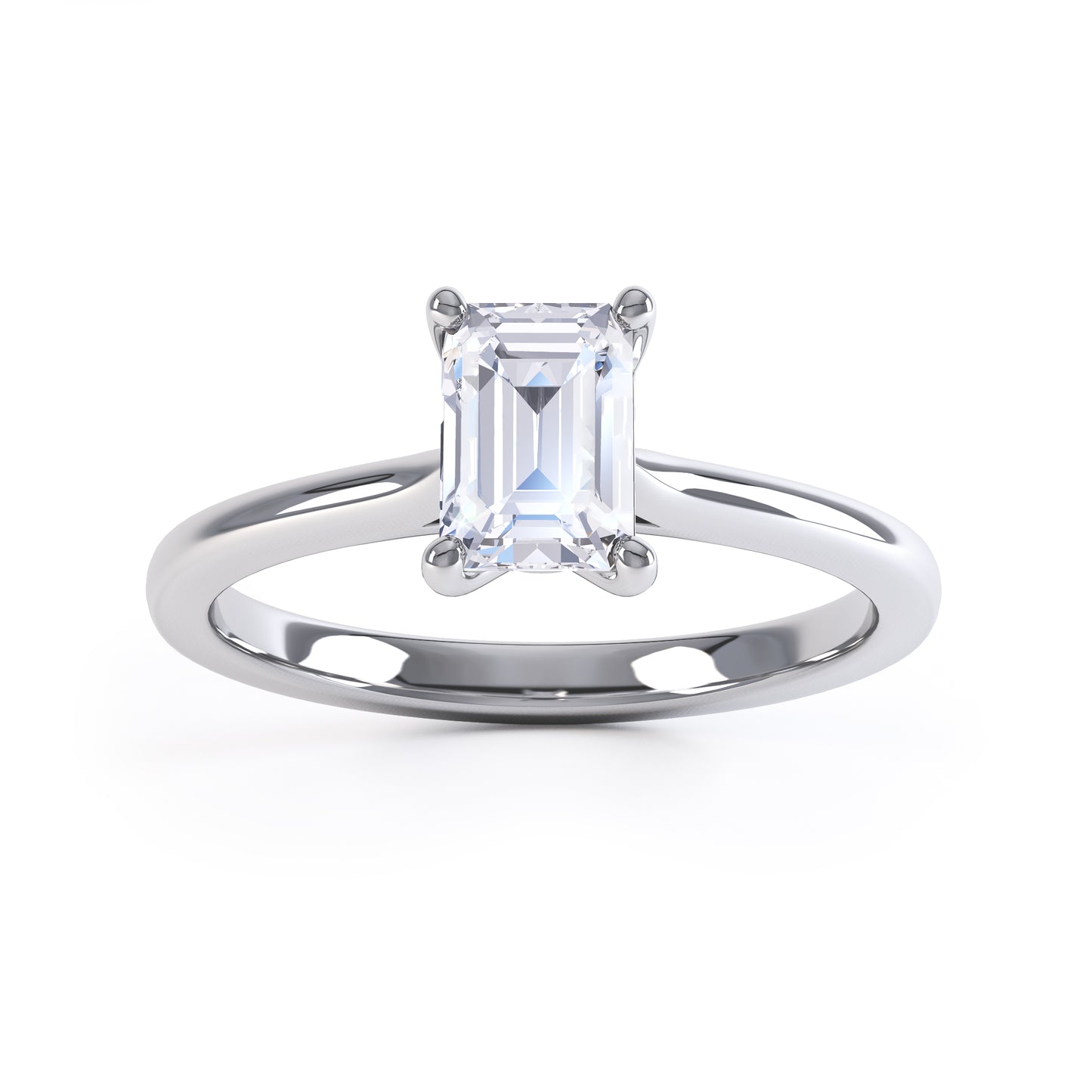 Emerald Cut 4 Claw Thin Tapered Band