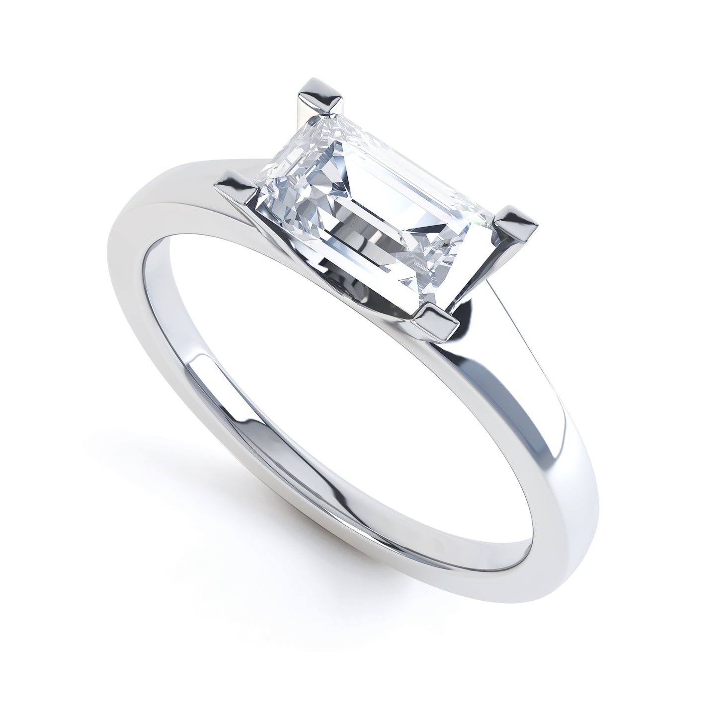 Emerald Cut 4 Claw H Set Band