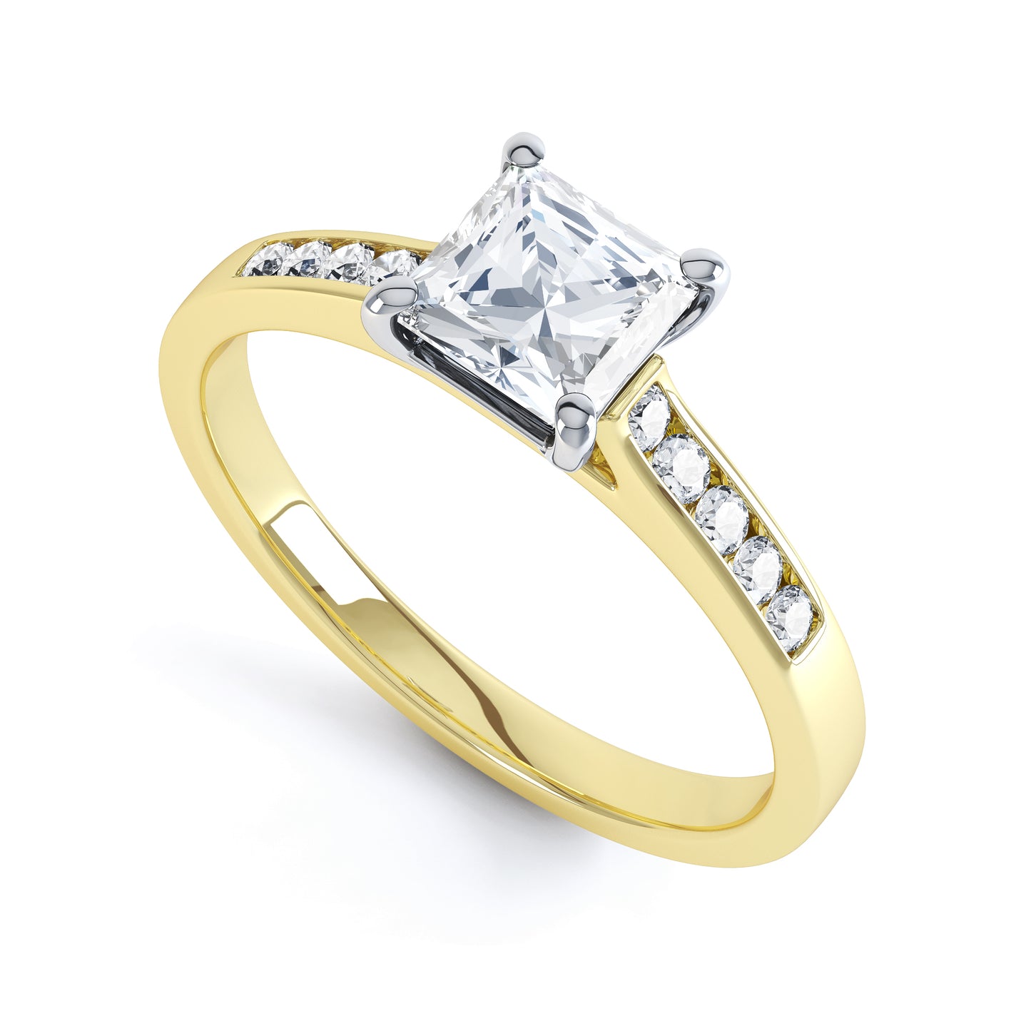 Princess Cut 4 Claw 10 Stone Shoulder Set Band