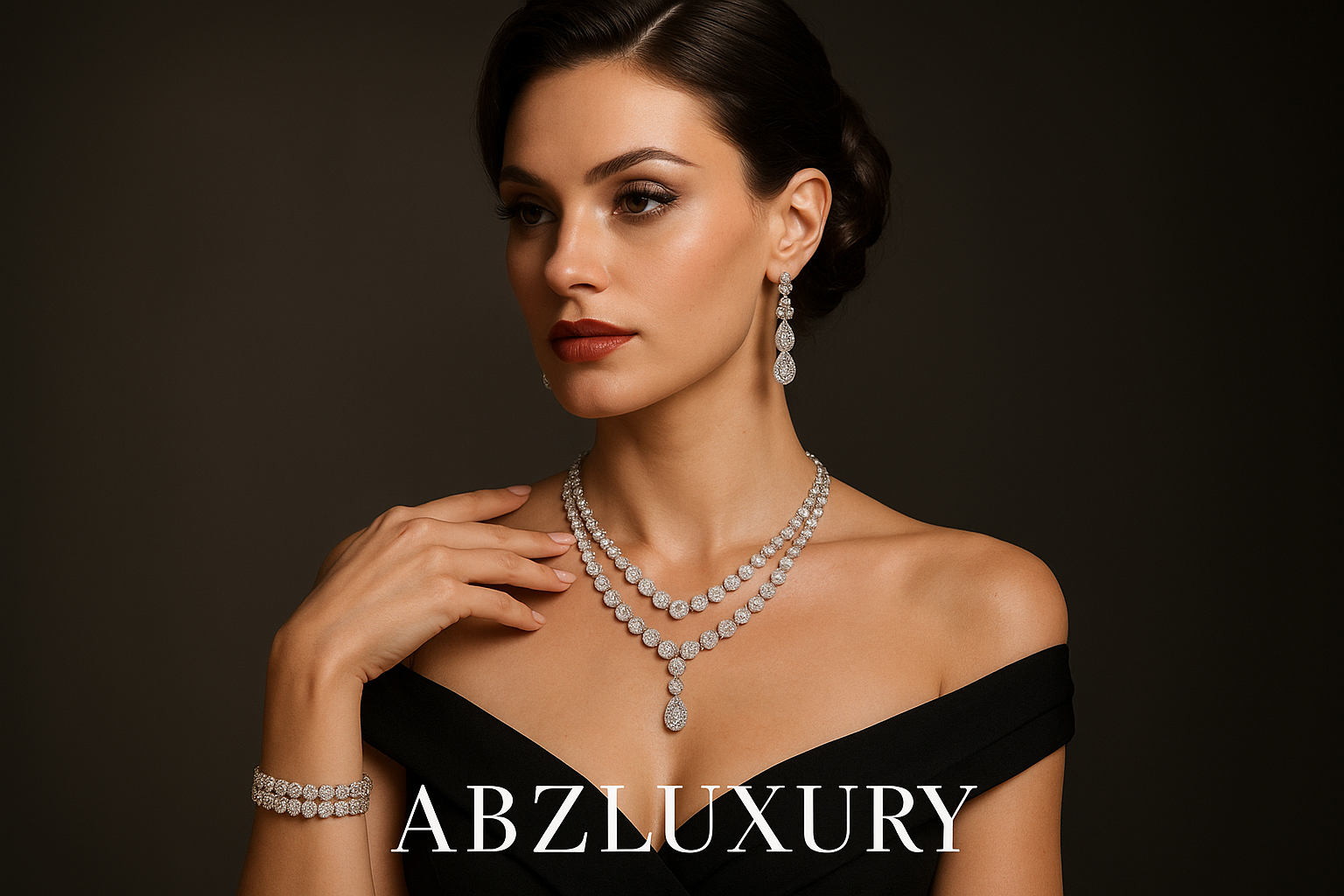 A lady wearing abzluxury jewellery