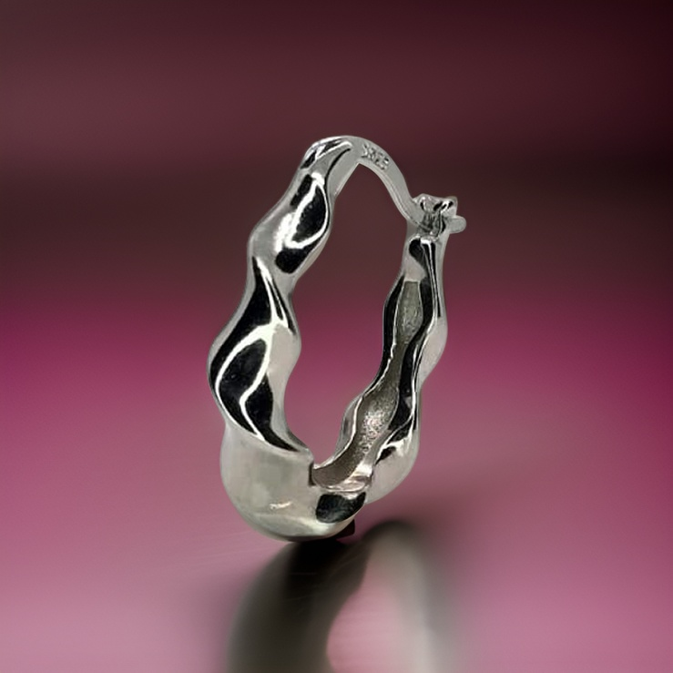 Silver twist hoop earring